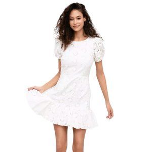 Yumi Kim Alicia Pixie White Eyelet Mini Dress with Puff Sleeves, NWT